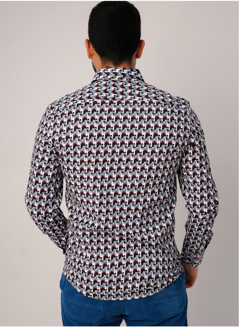 JACK & JONES - Men’s Bright White And Blue Printed Shirt in Bright White - Image 1