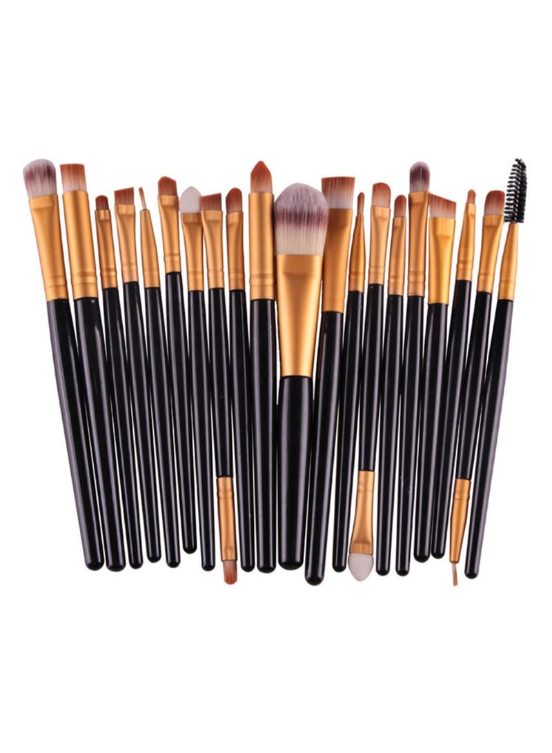 طقم فراشي مستحضرات تجميل مكون من 20 قطعة أسود/ذهبي/بني - Image 1