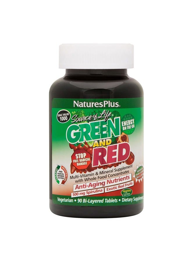 Nature's Plus Source of Life Green & Red Multivitamin - 90 Tablets - With Concentrated Whole Foods - Vegetarian, Gluten Free - 30 Servings  - Image 1