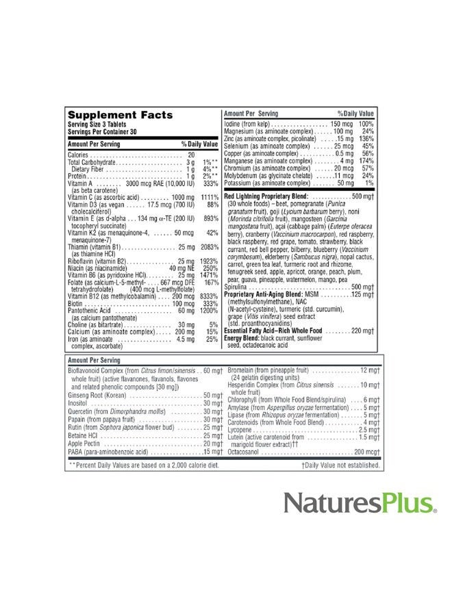 Nature's Plus Source of Life Green & Red Multivitamin - 90 Tablets - With Concentrated Whole Foods - Vegetarian, Gluten Free - 30 Servings  - Image 4