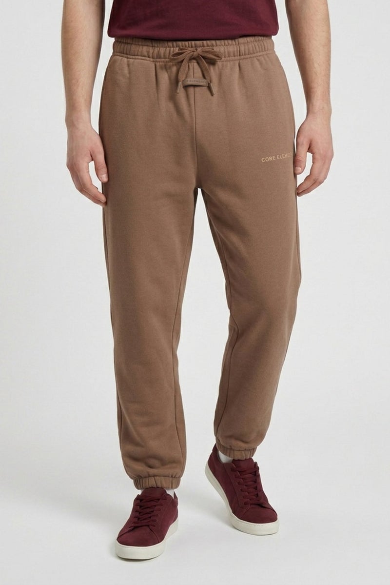 Core Elements Men Regular Fit Embroidered Logo Jogger Pants, Brown - Image 1