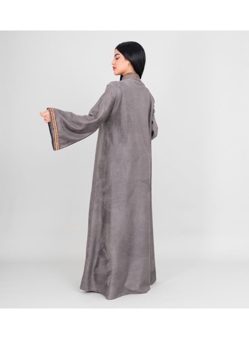 IKKXA Winter Embroidery Smooth Fabric Jalabiya IK1074 Grey - Image 4