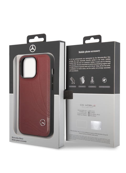 CG Mobile Mercedes-Benz Genuine Leather Case With New WaveIII Pattern, Compatible w/ 14 Pro (6.1") Protective Cover, Scratch & Drop Protection, Shockproof, Wireless Charger Compatibility (Red)