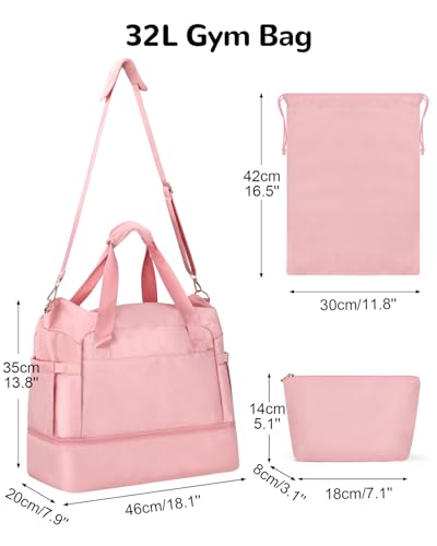 Outplea Travel Duffel Bag with Toiletry Kit for Women Personal Item Carry on Bag with Shoe Compartment Gym Bag with Wet Pocket Large Weekender Overnight Bag for Travel Weekend Hospital Pink - Image 3