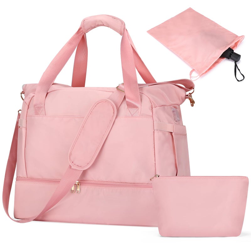 Outplea Travel Duffel Bag with Toiletry Kit for Women Personal Item Carry on Bag with Shoe Compartment Gym Bag with Wet Pocket Large Weekender Overnight Bag for Travel Weekend Hospital Pink - Image 2