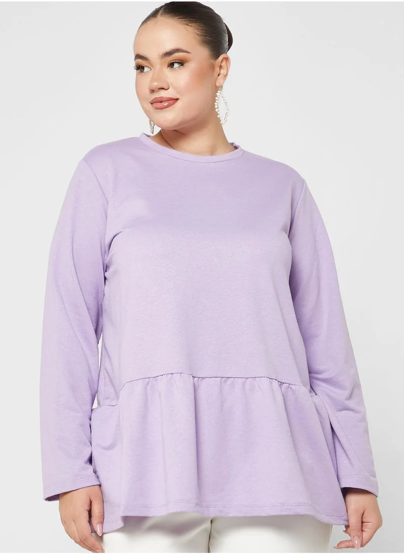 Alia by modanisa Round Neck Tiered Hem Sweatshirt