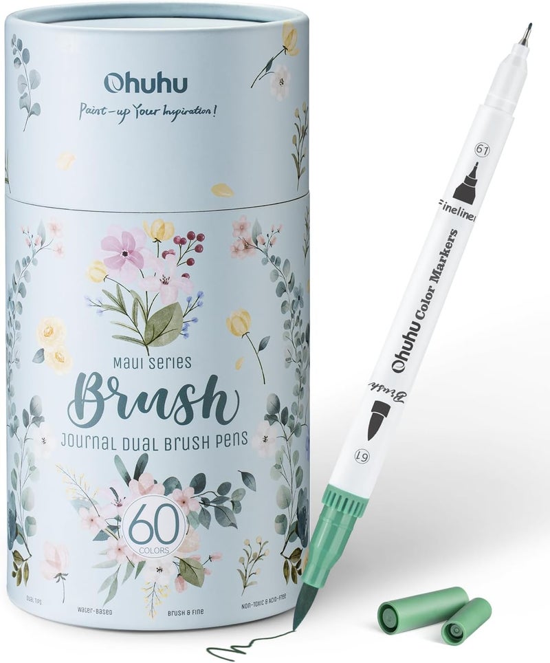 Ohuhu Maui Series 60 Colors Dual Brush Pens - Water-based Art Markers for Adults and Kids - Image 1