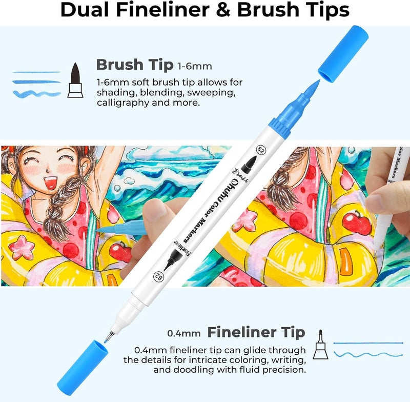 Ohuhu Maui Series 60 Colors Dual Brush Pens - Water-based Art Markers for Adults and Kids - Image 3