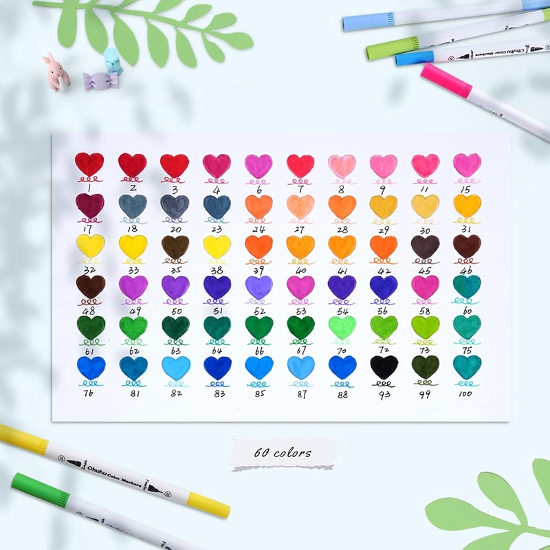 Ohuhu Maui Series 60 Colors Dual Brush Pens - Water-based Art Markers for Adults and Kids - Image 2
