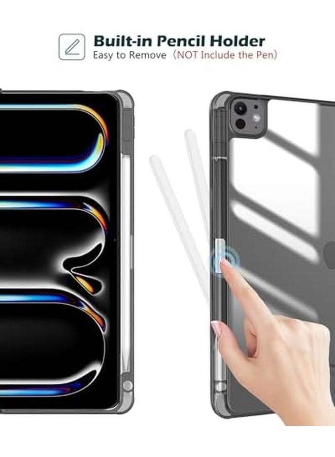 Procases Smart Case For Ipad Pro 11 Inch M4 2024 With Pencil Holder Clear Back Slim Tri Fold Folio Stand Shell Tablet Cover For Ipad Pro 11" M4 5Th Gen 2024 Model A2836 A2837 A3006 Black - Image 2