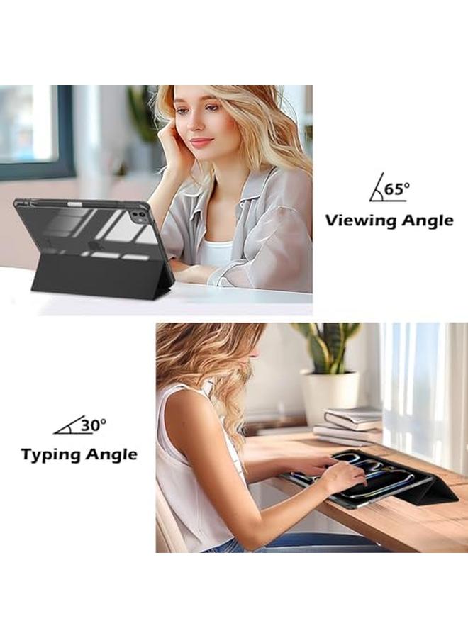 Procases Smart Case For Ipad Pro 11 Inch M4 2024 With Pencil Holder Clear Back Slim Tri Fold Folio Stand Shell Tablet Cover For Ipad Pro 11" M4 5Th Gen 2024 Model A2836 A2837 A3006 Black - Image 4