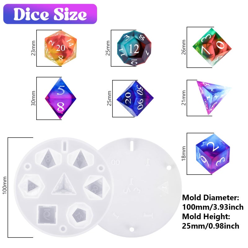 KISREL Dice Resin Molds, DND Dice Set and Organizer Box Epoxy Resin Mold with 7 Standard Stereoscopic Dice Cavities, Silicone Molds for Resin, DND Dice Set Making Kit, Table Board Game - Image 2