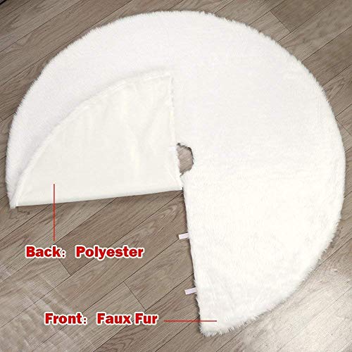 yuboo White Fur Christmas Tree Skirt, 48 inches Snow White Fluffy Xmax Tree Rug Skirt for Christmas Tree Decorations Ornaments Winter Holiday Decor - Image 3