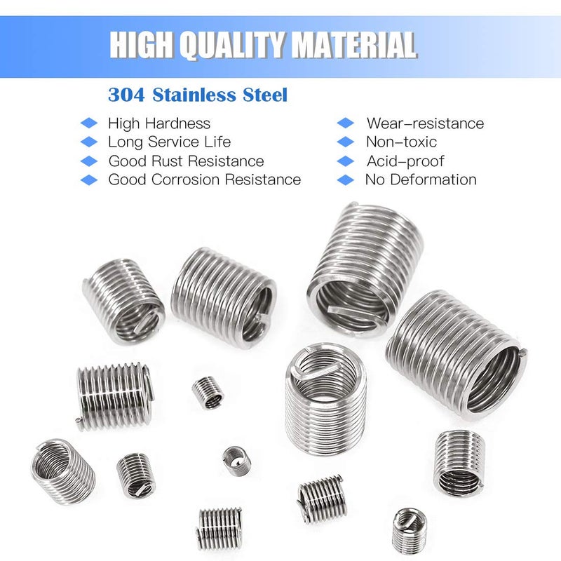 Glarks 200Pcs Wire Inserts Screws Sleeve Assortment Kit, 304 Stainless Steel Metric M3 M4 M5 M6 M8 M10 M12 Wire Thread Inserts Helical Type Coiled Wire Screw Repair Sleeve for Automotive Repairs - Image 3