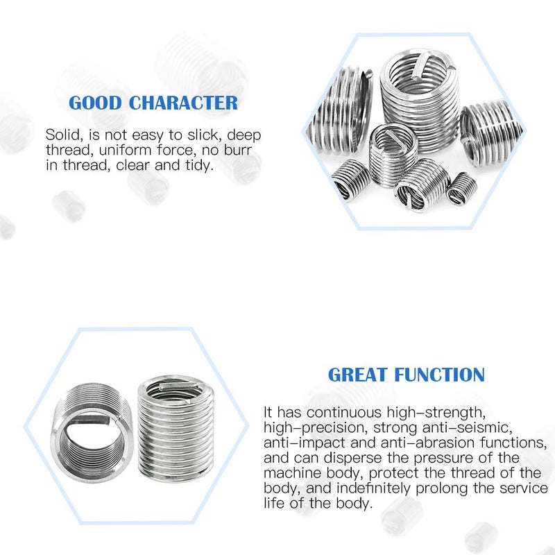 Glarks 200Pcs Wire Inserts Screws Sleeve Assortment Kit, 304 Stainless Steel Metric M3 M4 M5 M6 M8 M10 M12 Wire Thread Inserts Helical Type Coiled Wire Screw Repair Sleeve for Automotive Repairs - Image 4