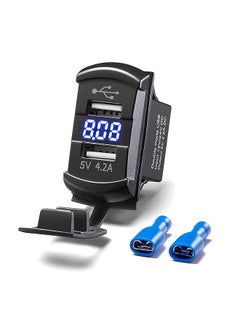 Car Charger 4.2A Dual Usb Port Socket Rocker Style Adapter Socket And Waterproof Fast Charge Mount With Blue Led Digital Voltmeter For Rocker Marine Switch Panel On Boat Rv Vehicle Ect