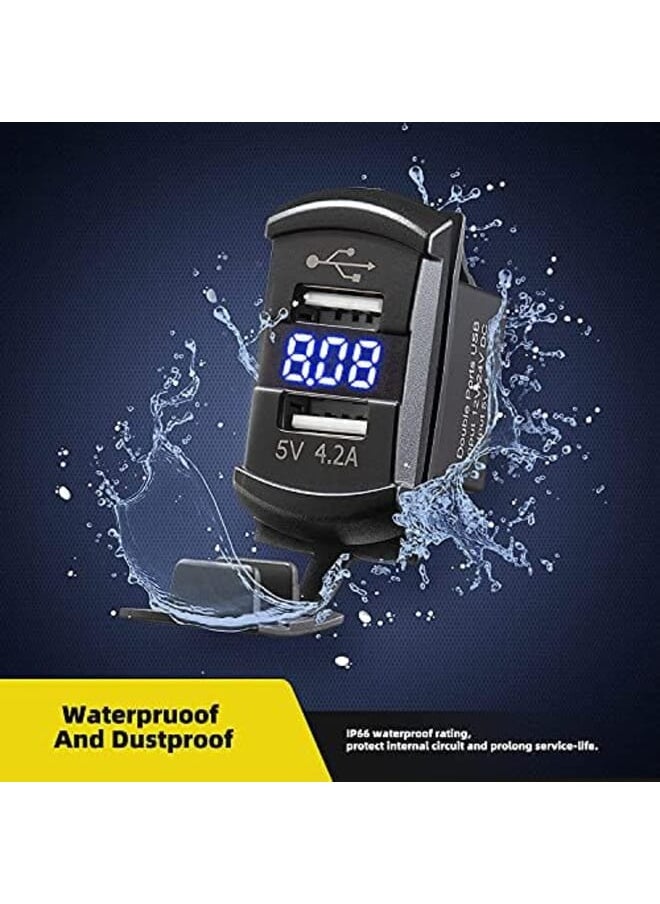 Generic - Car Charger 4.2A Dual Usb Port Socket Rocker Style Adapter Socket And Waterproof Fast Charge Mount With Blue Led Digital Voltmeter For Rocker Marine Switch Panel On Boat Rv Vehicle Ect - Image 1
