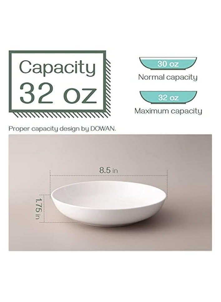 Green Tiger Pasta Bowls 32oz, Large Salad Serving Bowls, White Pasta Bowl Set of 6, Ceramic Soup Bowls, Wide & Shallow, Microwave & Dishwasher Safe - Image 1