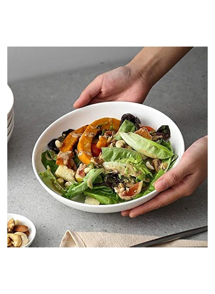 Green Tiger Pasta Bowls 32oz, Large Salad Serving Bowls, White Pasta Bowl Set of 6, Ceramic Soup Bowls, Wide & Shallow, Microwave & Dishwasher Safe - Image 2