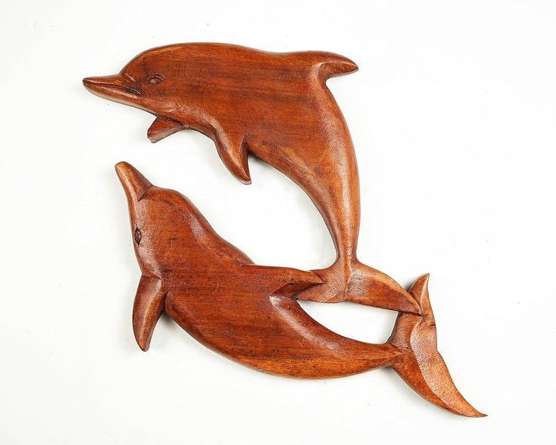 kveer Art Solid Wood Dolphin Wall Art Wood Carving Room Decor - Image 1