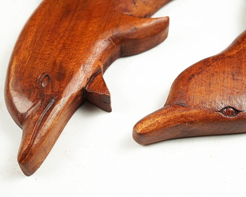 kveer Art Solid Wood Dolphin Wall Art Wood Carving Room Decor - Image 2