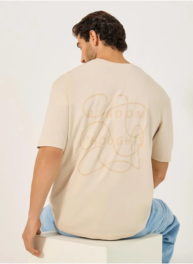 Styli Slogan Print Round Neck Oversized T-Shirt