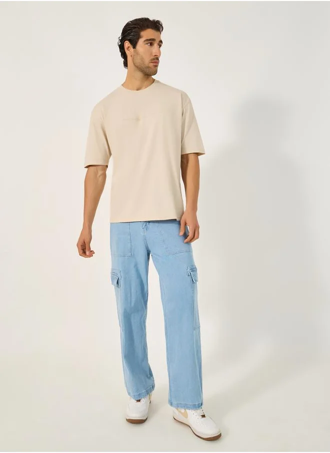 Styli Slogan Print Round Neck Oversized T-Shirt