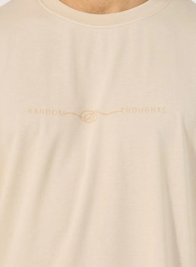 Styli Slogan Print Round Neck Oversized T-Shirt