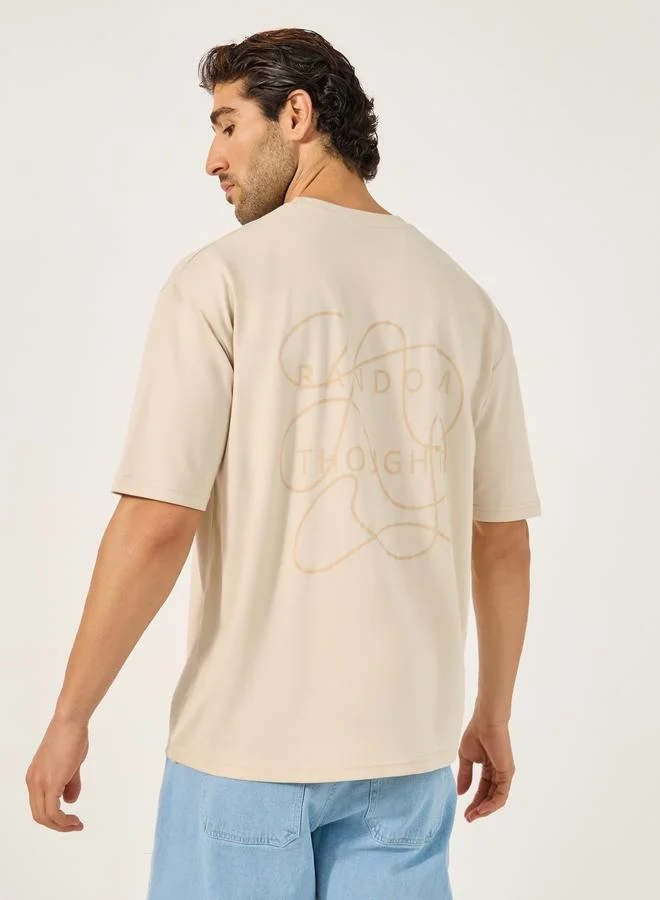 Styli Slogan Print Round Neck Oversized T-Shirt