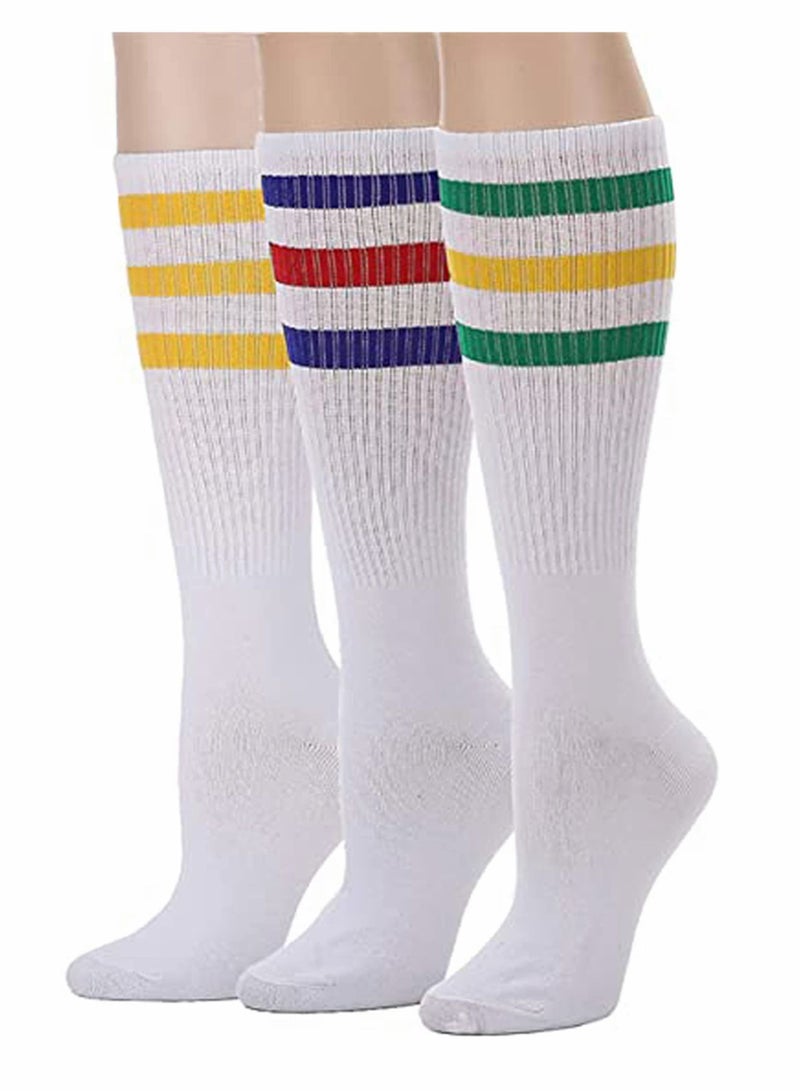 KASTWAVE Over the Calf Tube Crew Tennis Socks for Women, Sports & Everyday Wear, Retro, 3 Pack - Image 1