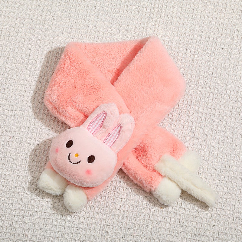 Autumn and Winter Babys Scarf Cute Boys and Girls Cute Long Tail Rabbit Plush Scarf Boys Thickened Warm Super Cute Collar Pink Pink Rabbit 