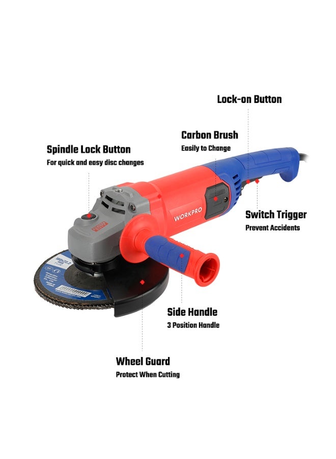 WORKPRO 180mm 2200W PROFESSIONAL ANGLE GRINDER - Image 2