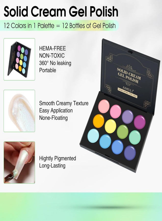 AIMEILI Hema Free Solid Gel Nail Polish 12 Colors Soak Off U V LED Solid Cream Gel Polish Set 19 - Image 2