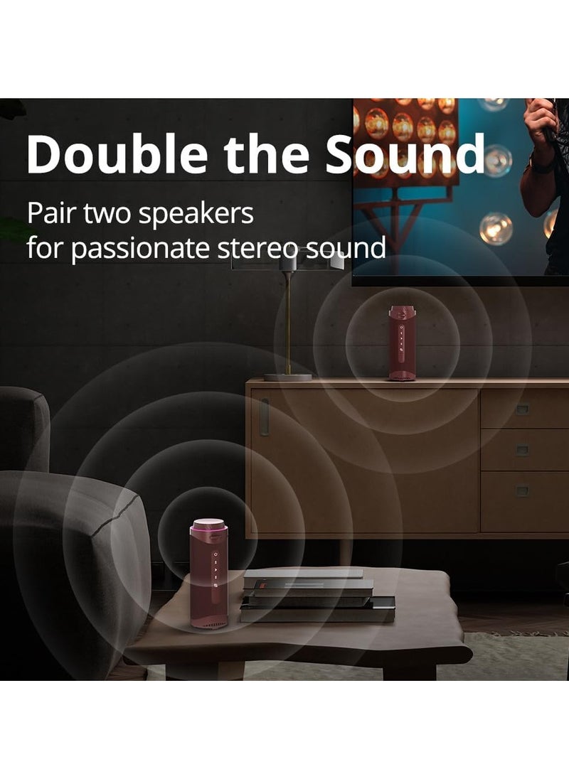 ترونسمارت مكبر صوت محمول مقاوم للماء Tronsmart T7 بقوة 30 وات، صوت SouldPulse مع صوت محيطي 360 درجة، بلوتوث V5.3، IPX7 مقاوم للماء، TWS، بطارية 4000 مللي أمبير، معادل مخصص عبر التطبيق - أحمر غامق  - Image 4