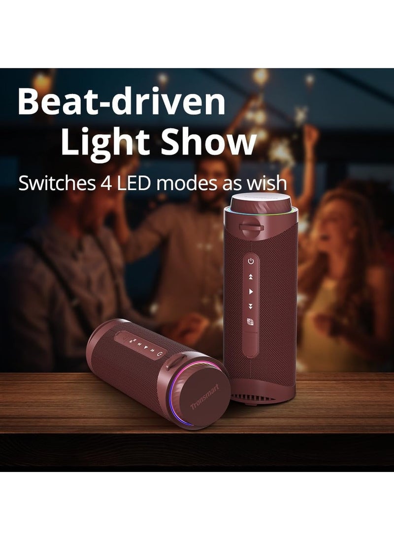 ترونسمارت مكبر صوت محمول مقاوم للماء Tronsmart T7 بقوة 30 وات، صوت SouldPulse مع صوت محيطي 360 درجة، بلوتوث V5.3، IPX7 مقاوم للماء، TWS، بطارية 4000 مللي أمبير، معادل مخصص عبر التطبيق - أحمر غامق  - Image 2