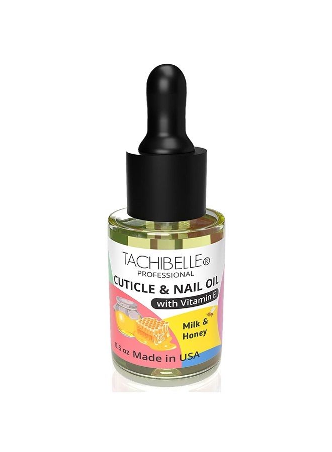 Tachibelle Cuticle and Nail Oil for Nourish, Moisturize and Revitalize Cracked and Rigid Cuticles with Natural ingredients and Vitamin E 0.5 oz with a easy dropper (Milk and Honey) 
