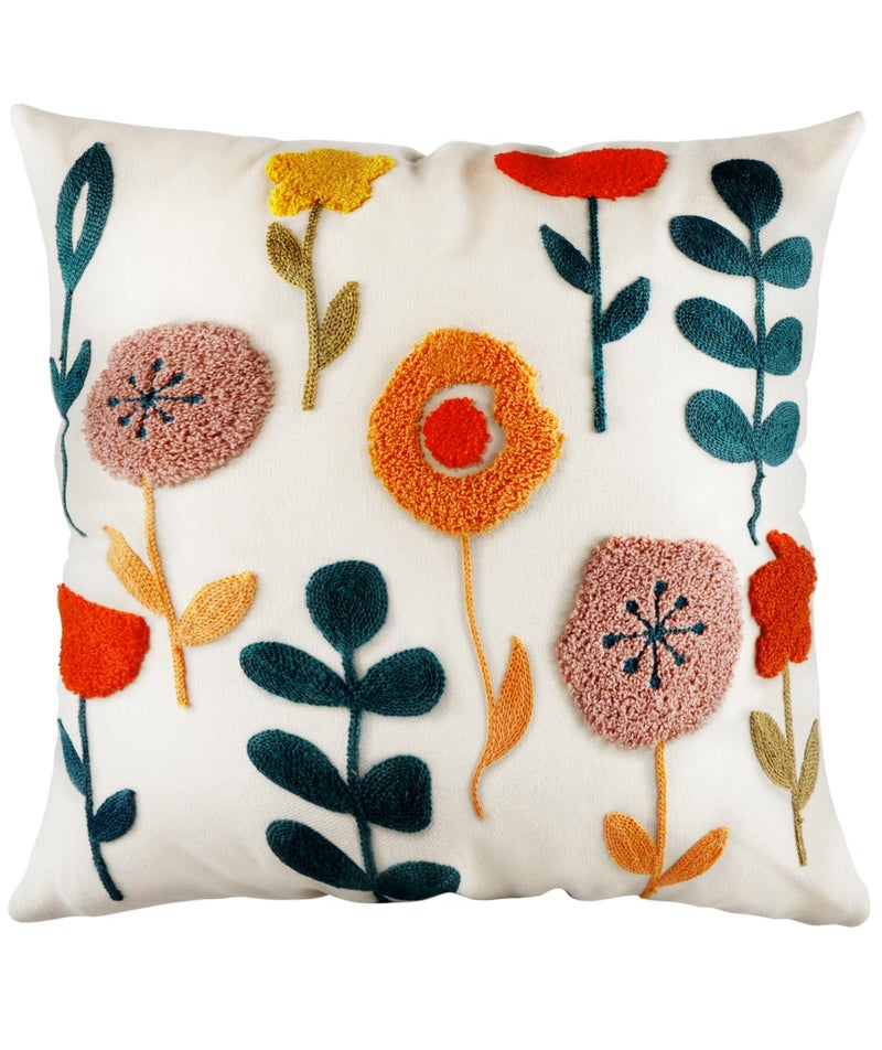 Kokaaee Embroidered Throw Pillow Cover - 20x20 Decorative Pillow Cover with Zipper Aesthetic Cute Design Boho Spring Summer Cozy Throw Pillowcase for Living Room Couch Sofa Bed, Plants - Image 1