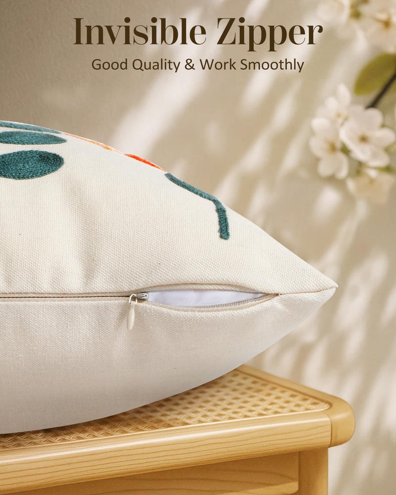 Kokaaee Embroidered Throw Pillow Cover - 20x20 Decorative Pillow Cover with Zipper Aesthetic Cute Design Boho Spring Summer Cozy Throw Pillowcase for Living Room Couch Sofa Bed, Plants - Image 3