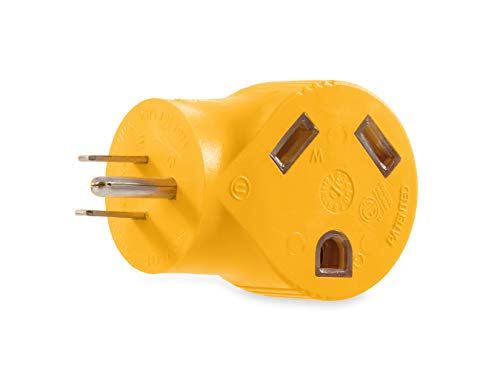 Camco 55325 15 AMP Male / 30 AMP Female 90 Degree Electrical Adapter, Yellow - Image 1