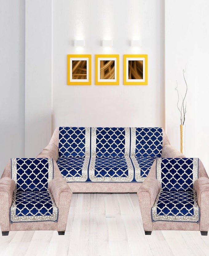Modern Velvet Sofa Covers 3 Seater and 2 Seater Combined Sofa Seat and Back CoverAntiSlip Sofa Covers for Living Room Navy Blue Pack of 3