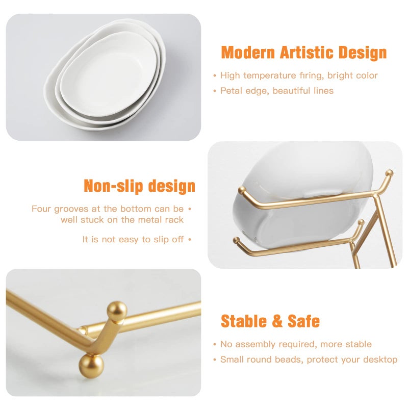 HOMKULA Fruit Bowl for Kitchen Counter - 3 Tier Ceramic Serving Bowls with Metal Stand  Tiered Fruit Basket for Fruit Vegetable Storage  Snack  Nuts  Cake  Dessert  Small & Cute (Gold) - Image 4