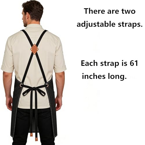 AFUN Chef Aprons for Men Women with Oversized Pockets, 16-Ounce Cotton Canvas Cross Back Heavy Duty Work Apron (Black) - Image 3