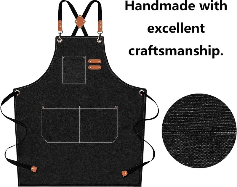AFUN Chef Aprons for Men Women with Oversized Pockets, 16-Ounce Cotton Canvas Cross Back Heavy Duty Work Apron (Black) - Image 5