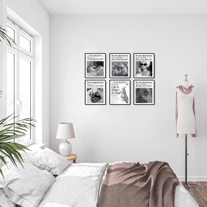 uniro Trendy Newspaper Wall Art Prints, Vintage Black & White Newspaper Wall Decor Aesthetic Pictures, Retro Girly Dorm Room Decor, Funky Bathroom Wall Decor Disco Poster for Teen Girl Bedroom Apartment, Bar Cart decor - Unframed - Image 4