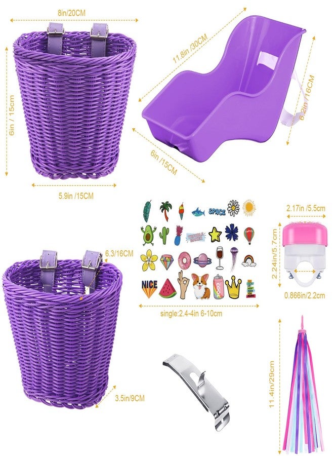 Aurelema Doll Bike Seat with 30 pcs Stickers Decals, Bike Basket for Kids, Bike Handlebar Streamers Colorful Ribbons Tassel, Daisy Bike Bell for Kids Girls Boys Bike Accessories (Purple) - Image 2