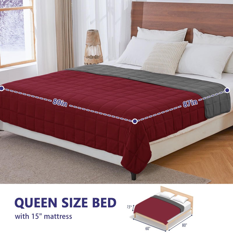 yescool King Size Weighted Blanket for Adults (20 lbs, 80â€ x 87â€, Red Grey) Cooling Heavy Blanket for Sleeping Perfect for 190-210 lbs, Breathable Blanket for Adults & Couple All Season, Machine Washable - Image 2