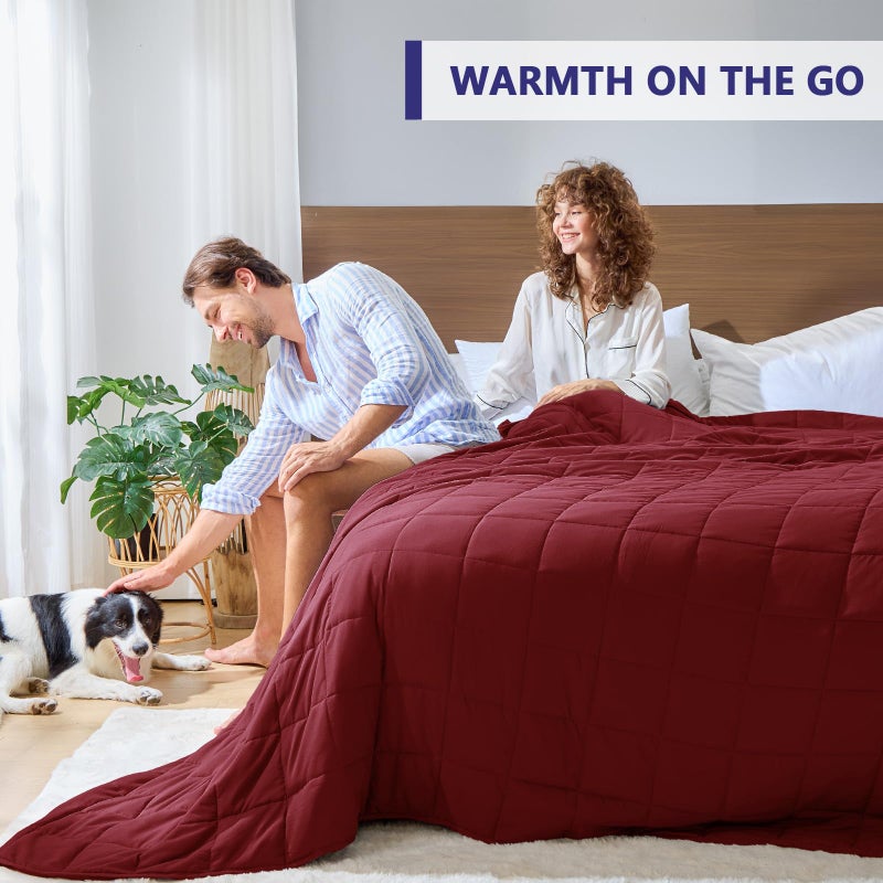 yescool King Size Weighted Blanket for Adults (20 lbs, 80â€ x 87â€, Red Grey) Cooling Heavy Blanket for Sleeping Perfect for 190-210 lbs, Breathable Blanket for Adults & Couple All Season, Machine Washable - Image 4