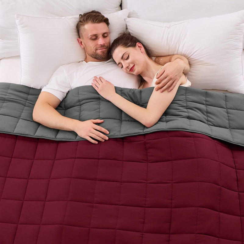 yescool King Size Weighted Blanket for Adults (20 lbs, 80â€ x 87â€, Red Grey) Cooling Heavy Blanket for Sleeping Perfect for 190-210 lbs, Breathable Blanket for Adults & Couple All Season, Machine Washable - Image 1