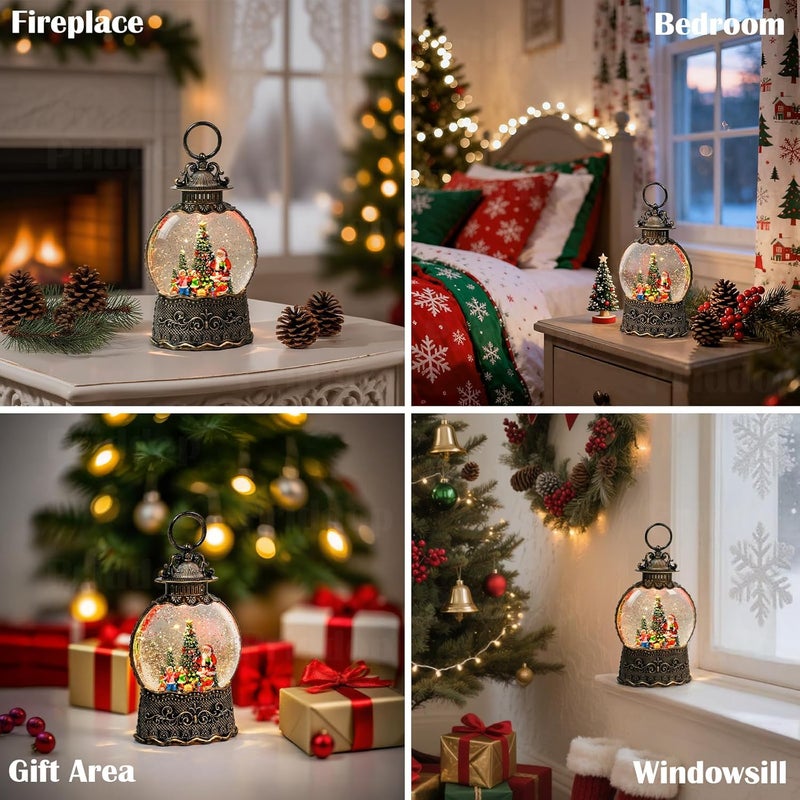 Priddop Santa Snow Globe Christmas Decorations Indoor Santa Claus Gifts Classic Relief Texture Musical Glitter Snowfall USB/Battery Timer Lantern 10.6 inch - Image 5