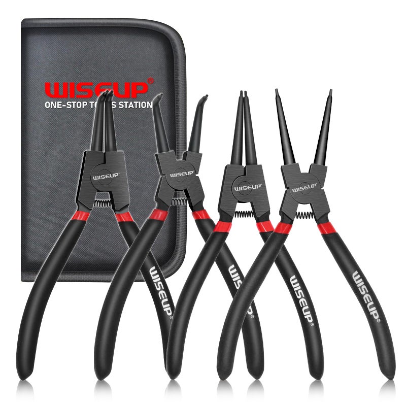 WISEUP Snap Ring Pliers Set Heavy Duty 4PCS7 inch InternalExternal Circlip Pliers Kit StraightBent Jaw Tips for CClip Ring Remover